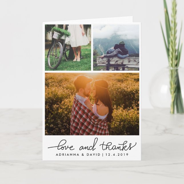 Gifta sig skrivar tre foto kärlek och tack kort (Framsida)