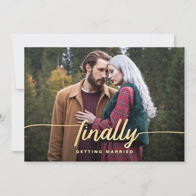 Gifta sig slutligen lustigt spardatum för fotot spara datumet (Framsida)