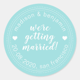 Gifta sig Spara datum turkos blått Runt Klistermärke