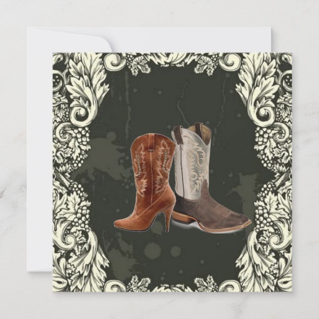 Gifta sig western cowboy boots bröllop inbjudningar (Framsida)