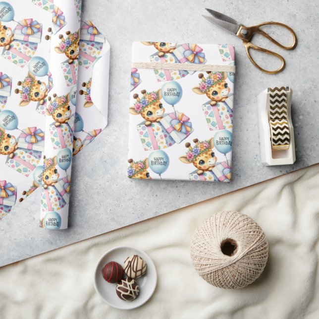 Giftbox med baby giraffe-överraskning grattis på f presentpapper (Hantverk)