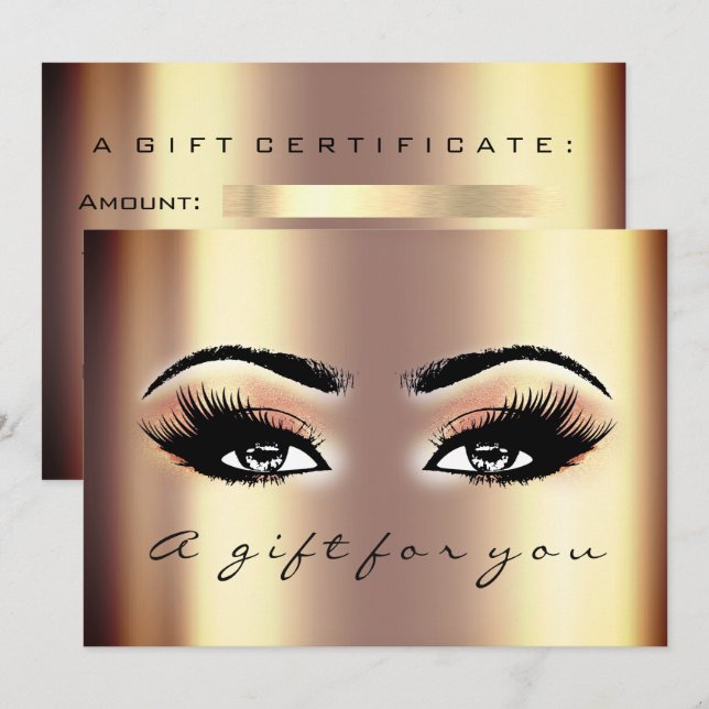 Giftcertifikat Guld  Lash Beauty Makeup Inbjudningar (Fram/baksida)