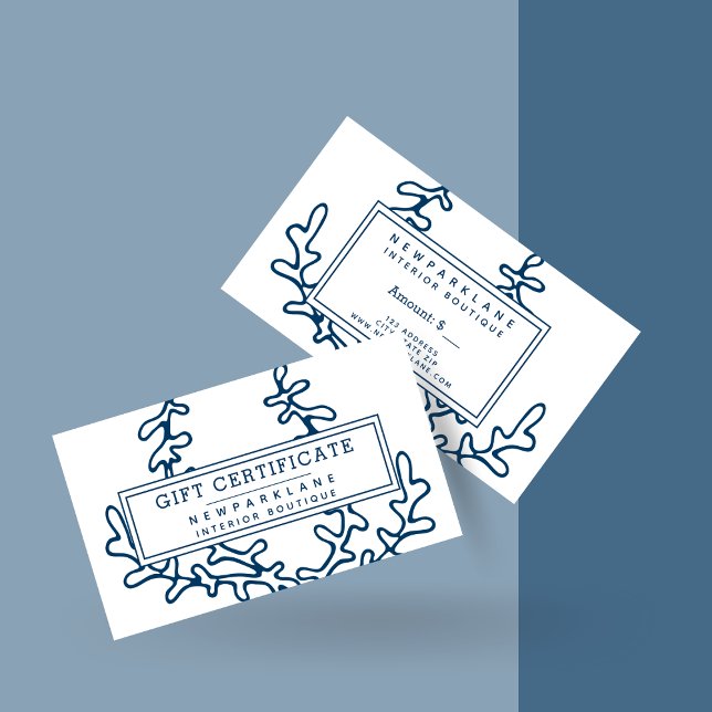 Giftcertifikat Nautical Blue Sea Plant Mönster Visitkort (Skapare uppladdad)
