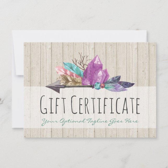 Giftcertifikat Rustic Bohemian Crystals & Arrow (Framsida)