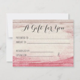 Giftcertifikat Rustic Wood Rosa Shabby
