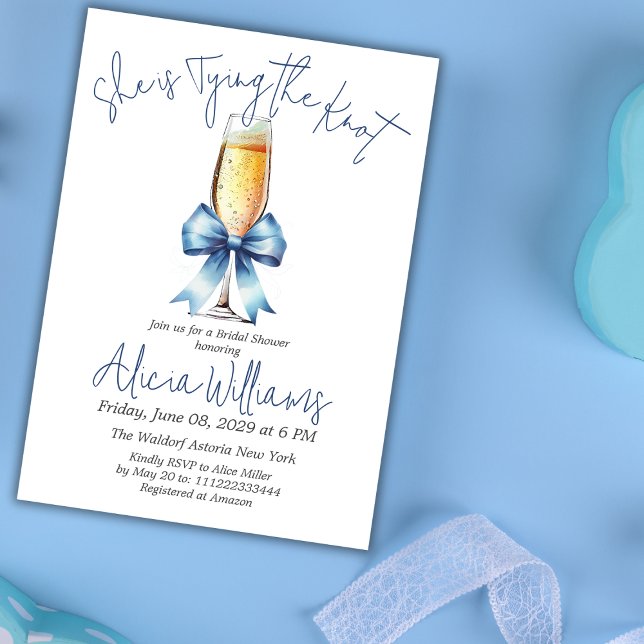 Gifter sig Blue Bow- och Prosecco-Möhippa Inbjudningar (Skapare uppladdad)