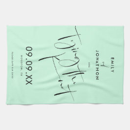 Gifter sig Mint-Grönt-skript Spara datum Kökshandduk