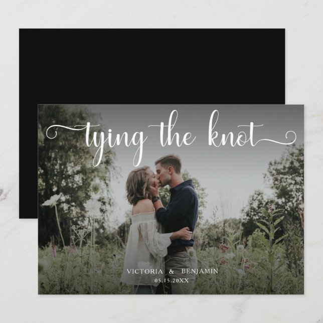 Gifter sig Modern minimiskript för fotoövertäcknin Inbjudningar (Fram/baksida)