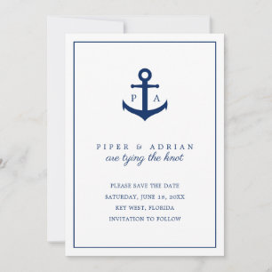Gifter sig Monogram Navy Blue Anchor Nautical Spara Datumet