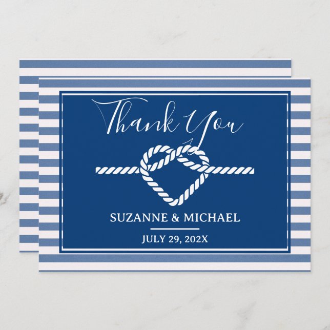 Gifter sig Nautisk Rand-flottan blå Bröllop Tack Kort (Fram/baksida)