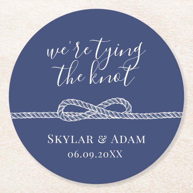 Gifter sig nautiskt blått Spara datum Underlägg Papper Rund (Framsidan)