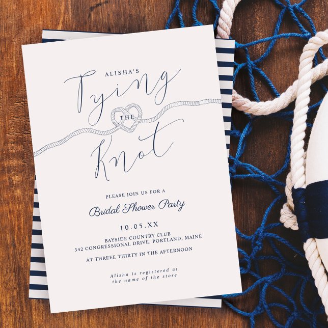 Gifter sig Rope Heart Nautical Navy & White Inbjudningar (Skapare uppladdad)