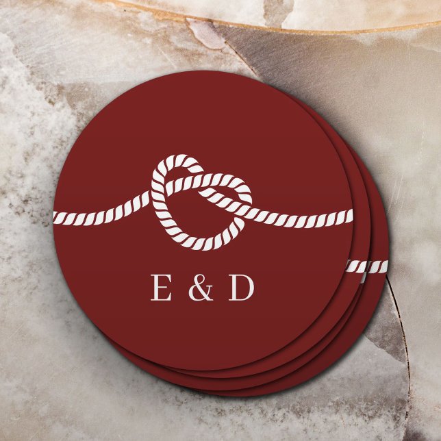 Gifter sig Rope Heart Red Bröllop Underlägg Papper Rund (Skapare uppladdad)