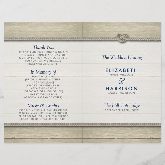 Gifter sig Rustic Beach Wedding Program (Framsida)
