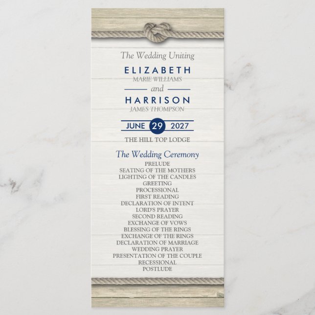 Gifter sig Rustic Beach Wedding Program (Framsida)