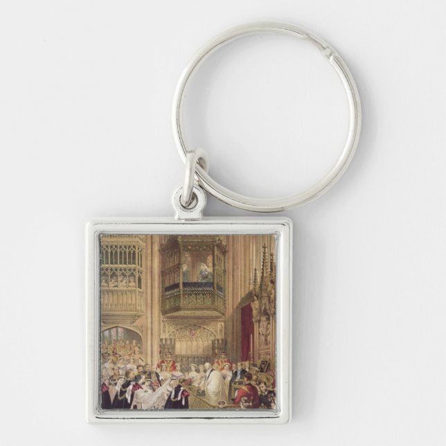 Giftermål av Edward VII Fyrkantig Silverfärgad Nyckelring (Framsidan)