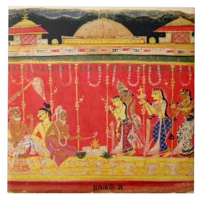 Giftermål av Krishnas föräldrar, från en skingra Kakelplatta (Framsidan)