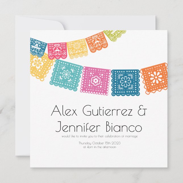 Giftermål - Boda - Bröllop Papel Picado Inbjudningar (Framsida)
