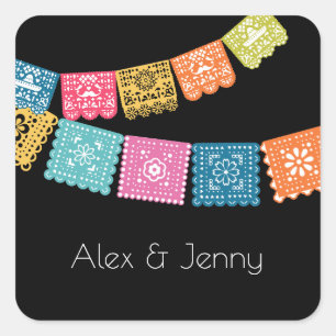 Giftermål - Bröllop Papel Picado Wedding Favor Fyrkantigt Klistermärke