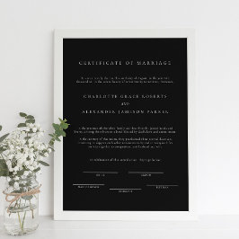 Giftermål-certifikat för svart, lägsta moderna Ele Poster