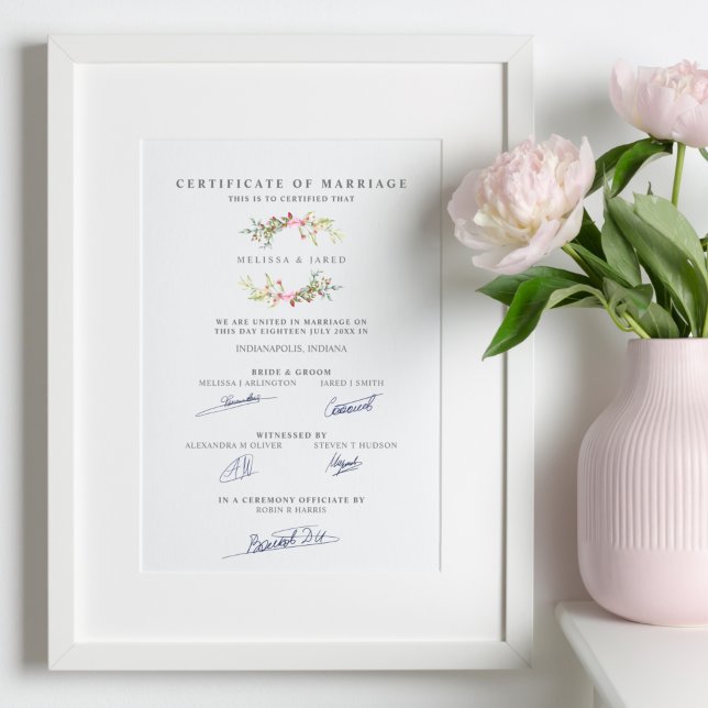Giftermål-certifikat med Blommigt Garland i Rosa Poster (Skapare uppladdad)