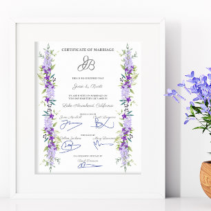 Giftermål-certifikatsdesign med blommor och Löv Poster
