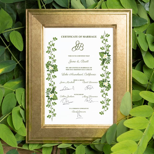 Giftermål-certifikatsdesign med tropiska Löv Poster (Skapare uppladdad)