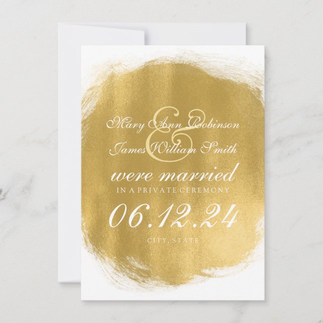 Giftermål / Elopement Guld Paint-utseende Meddelande (Framsida)