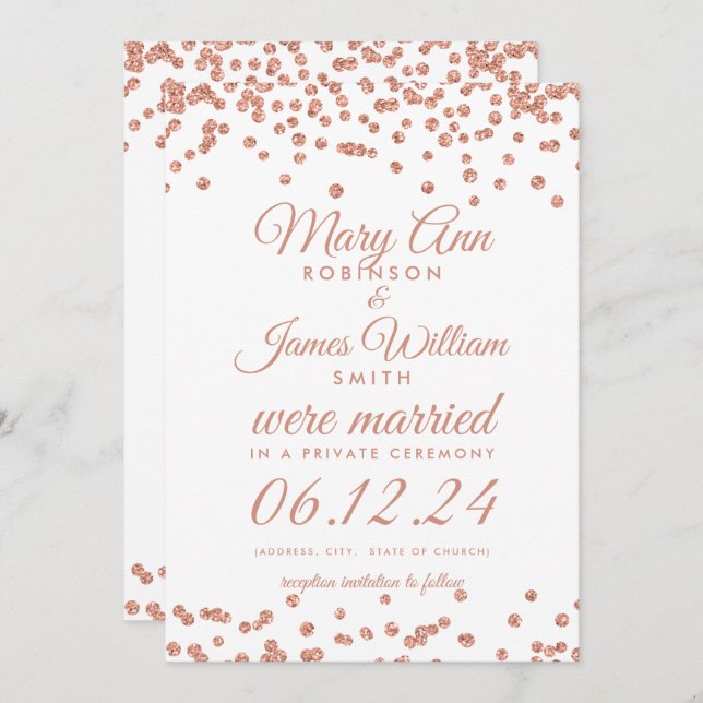 Giftermål Elopement Ro Guld Glitter konfetti Inbjudningar (Fram/baksida)