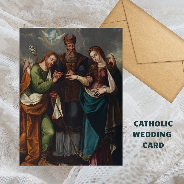 Giftermål i Virgin-Religiösan Christian Bröllop Vykort (The Marriage of the Virgin Ramirez el Mozo Catholic Christian Marriage Wedding Postcard)