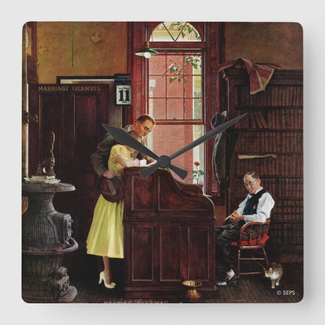 Giftermål-licens av Norman Rockwell Fyrkantig Klocka (Framsida)