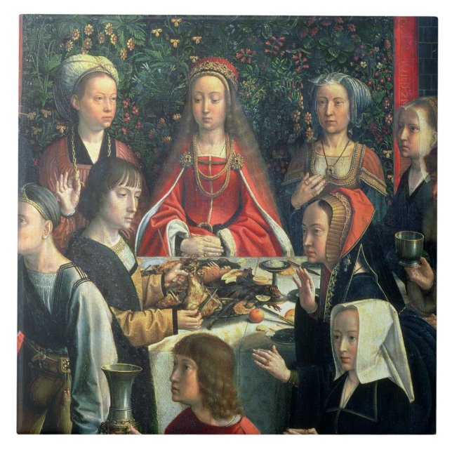 Giftermål på Cana, specificerar av bruden och Kakelplatta (Framsidan)