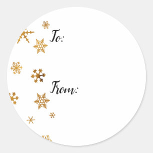 Giftetiketter med Faux Gold Foil Ombre Snöflingor Runt Klistermärke