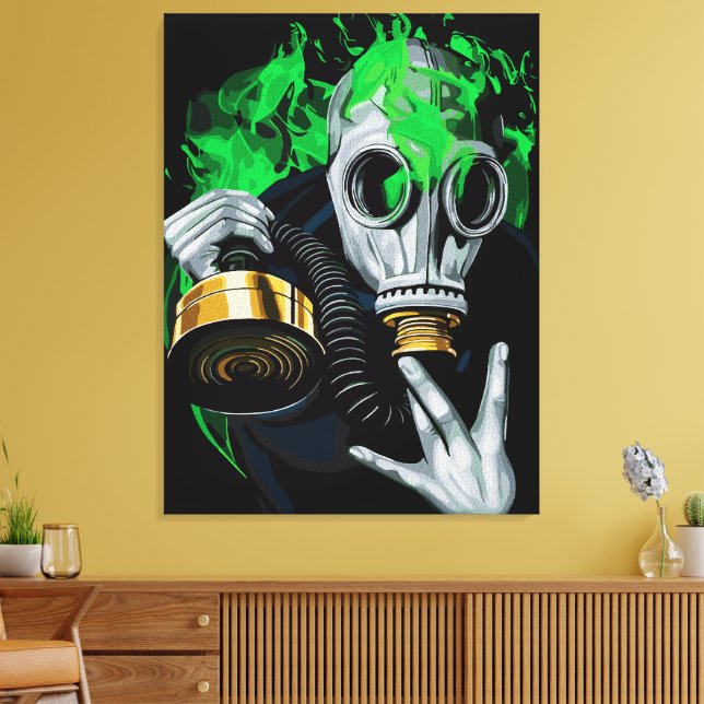 Giftgas mask: Neonlågor Canvastryck (Insitu (Vardagsrum))