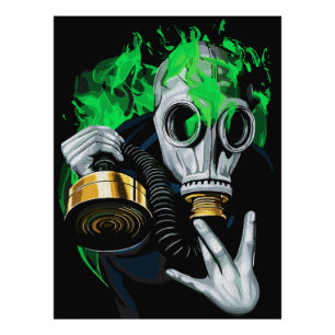 Giftgas mask: Neonlågor Fototryck