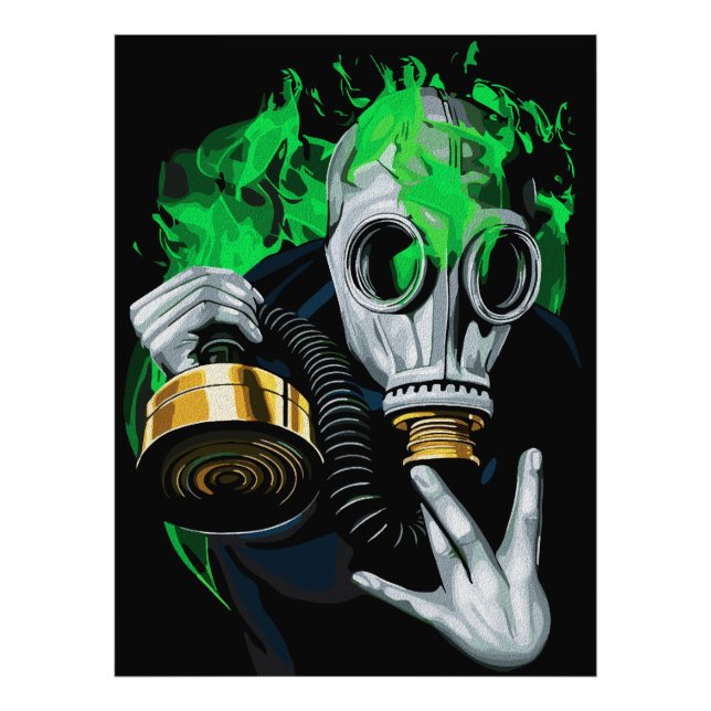Giftgas mask: Neonlågor Fototryck (Framsidan)