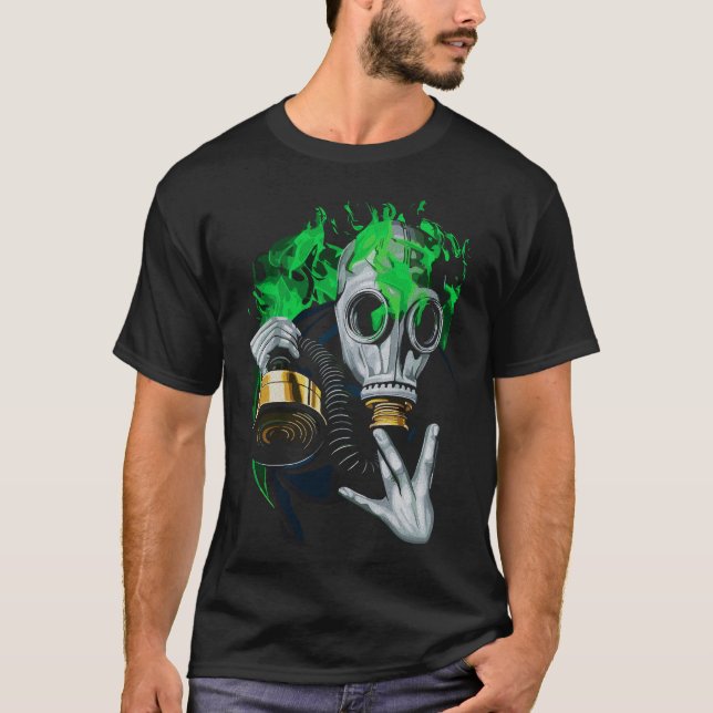 Giftgas mask: Neonlågor T Shirt (Framsida)