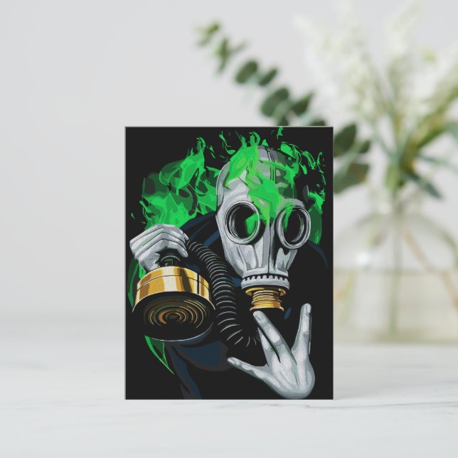 Giftgas mask: Neonlågor Vykort (Stående Fram)