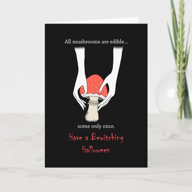 Giftig Svamp Kuslig Häxlik Mörk Halloween Kort (Framsida)