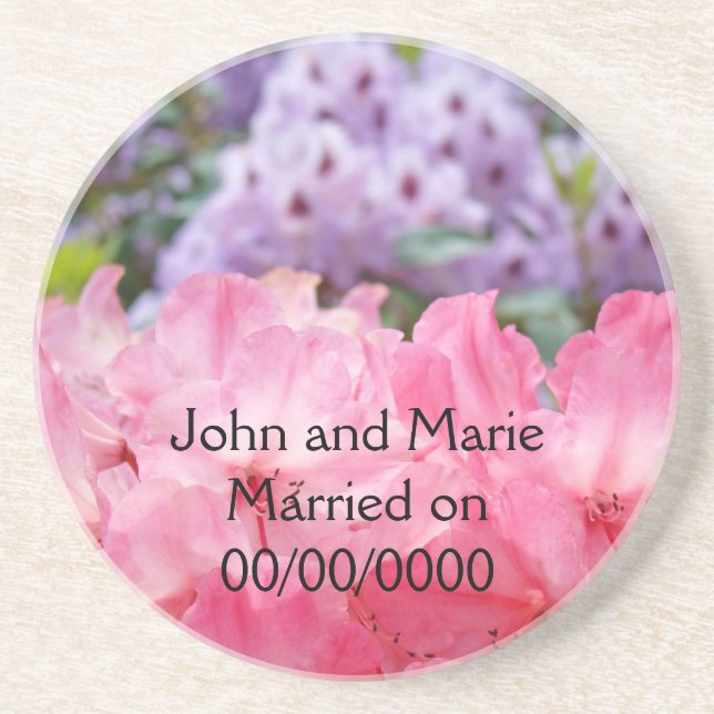 Giftigt på Datum Rosa Rhodies Bröllopspresent coas Underlägg Sandsten (Framsidan)
