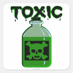 Giftigt skal och korsben Grönt Poison Flaska Fyrkantigt Klistermärke