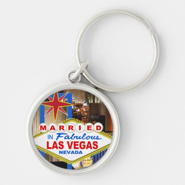 Giftnyllckelänk LAS VEGAS Rund Silverfärgad Nyckelring (Framsidan)