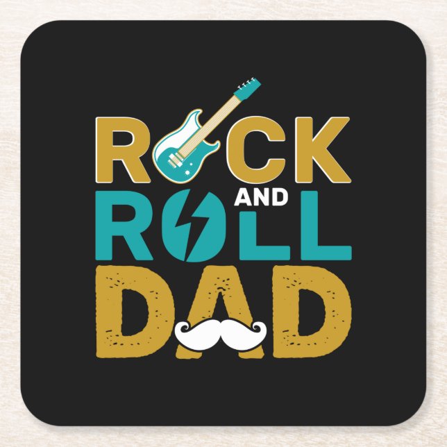 Gifts Pappa | ROCK AND ROLL PAPPA Underlägg Papper Kvadrat (Framsidan)