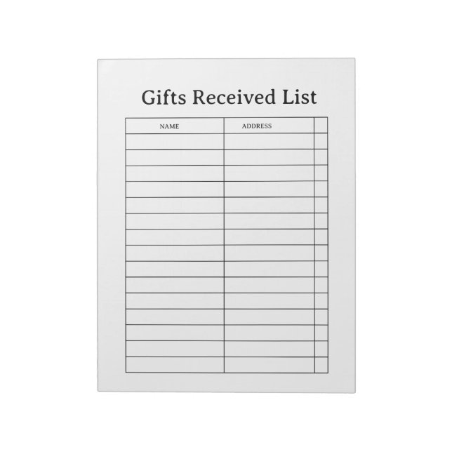Gifts Received Tracker Anteckningsblock (Roterad)