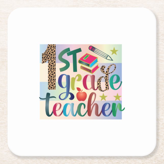 Gifts Teacher | Förste Klass Lärare Underlägg Papper Kvadrat (Framsidan)