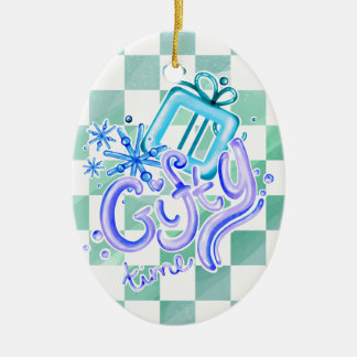 Gifty Time Blue Purple Checkerboard Oval  Julgransprydnad Keramik