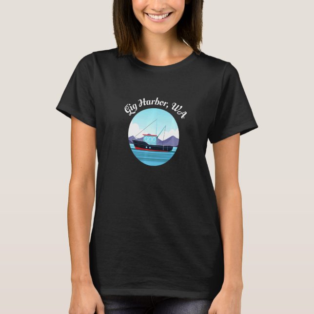 Gig Harbor Washington Fiskebåt Fiskare T Shirt (Framsida)