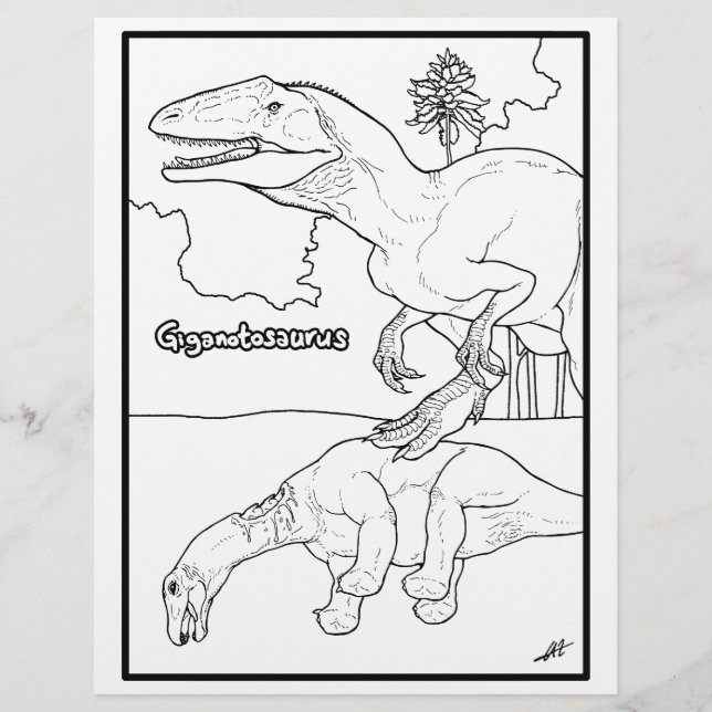 Giganotosaurus och Be - Färgsida. (Framsida)