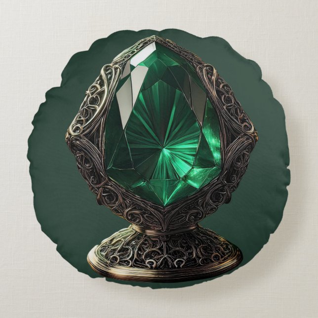 Gigantic Emerald in Sterling silver Pedestal Rund Kudde (Framsidan)