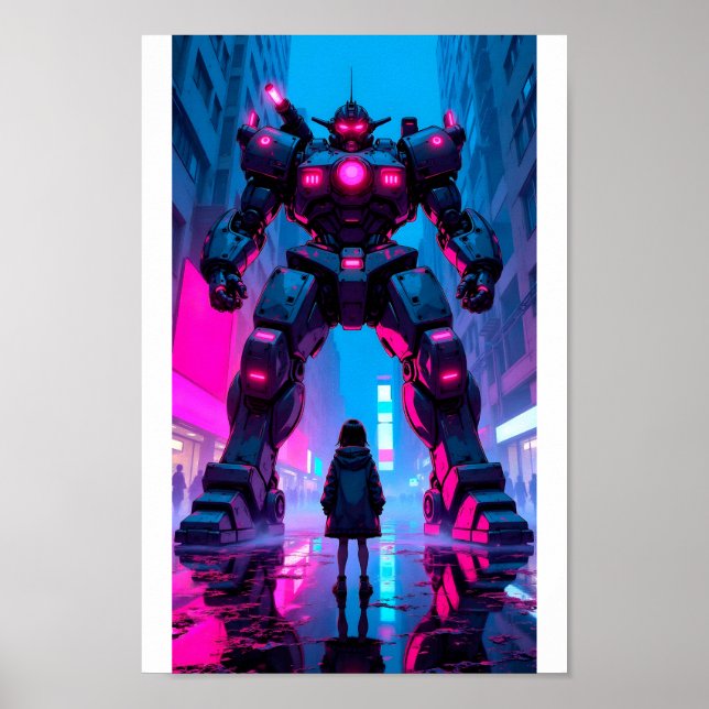 Gigantisk Anime Mech Cyberpunk-möte Poster (Framsidan)